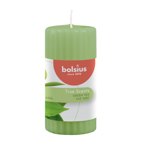 Lumanare parfumata Bolsius, tip stalp, Ceai verde, 12 x 6 cm