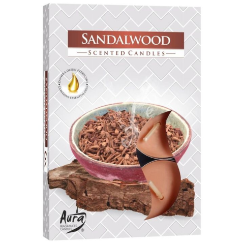 Lumanari Parfumate Aura Candles Parfum de Lemn de Santal,  4h , 6 bucati