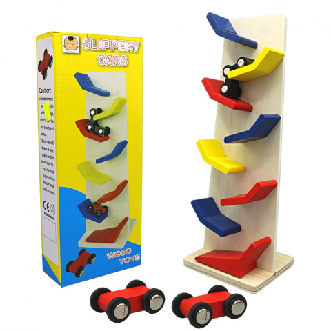 Jocuri si jucarii educative - Pista de Raliu jucarie din lemn cu 8 etaje Slippery Cars