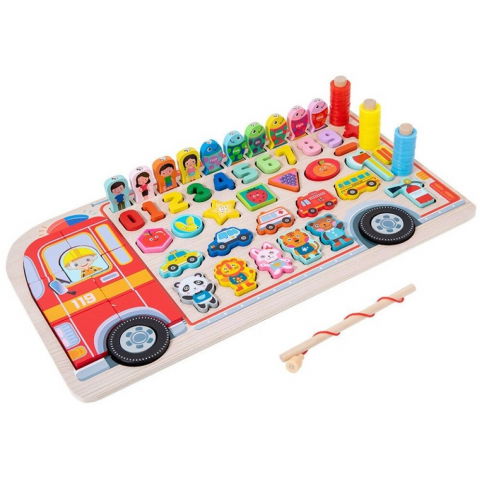 Jocuri si jucarii educative - Placa logaritmica multifunctionala Montessori, Masina de Pompieri, 3 ani+