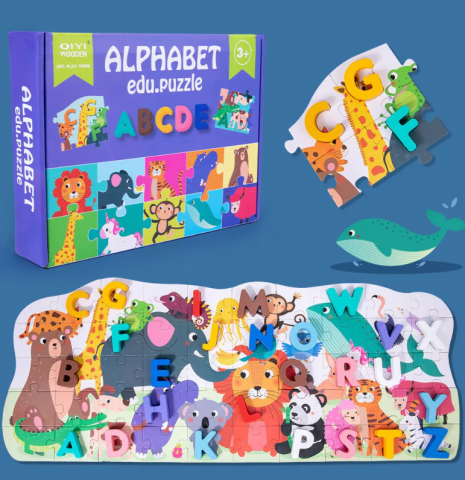 Jocuri - Puzzle din Lemn, Duo Alfabetul si Animalele Edu Puzzle