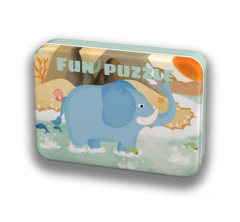 Jocuri - Puzzle Din Lemn In Cutie Metalica: Animale Jungla - Ileana Prodexim