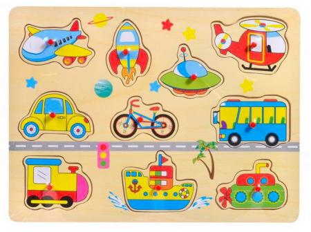 Puzzle - Puzzle incastru din lemn cu butoni si 10 vehicule - Ileana  Prodexim