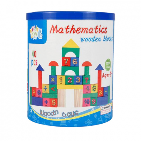 Jocuri si jucarii educative - Set 40 Cuburi Constructie din lemn Cifre, 2 ani+