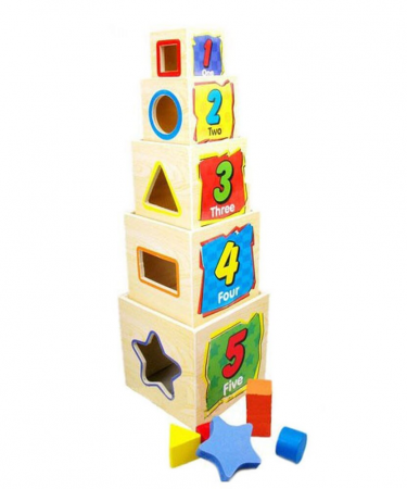 Set 5 cuburi Montessori sortatoare din lemn, cu forme geometrice [1]