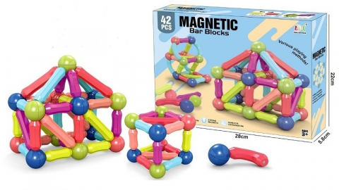 Jocuri si jucarii educative - Set de 42 de bile si tije magnetice, blocuri de constructie magnetice pentru copii, 3 ani+  - Ileana  Prodexim