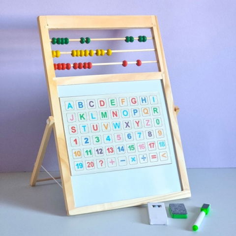 Tabla educativa magnetica cu 2 fete si numaratoare din lemn, 37x27 cm. 3 ani + [1]