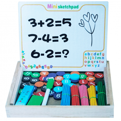 Tablita magnetica din lemn cu cifre si betisoare de numarat, 3 ani + [1]