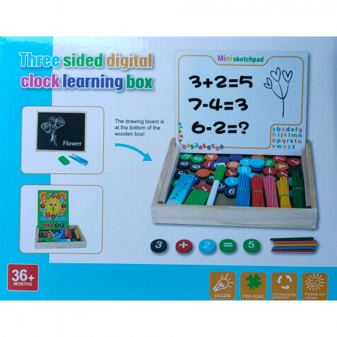 Jucarii interactive - Tablita magnetica din lemn cu cifre si betisoare de numarat, 3 ani +