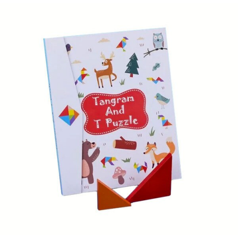 Jucarii interactive - Tangram cu piese din lemn, Carte Magnetica, Montessori, 3 ani+