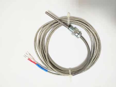 Comunicare Si Masurare - 2000.00.798 (PT100B-6X100-A304-1/4-BAI-2.0TTS), Sonda de temperatura termorezistenta PT100, diametru teaca Ø = 6mm, lungime teaca 100mm, niplu de prindere pe arc, cablu de 2m cu tresa metalica