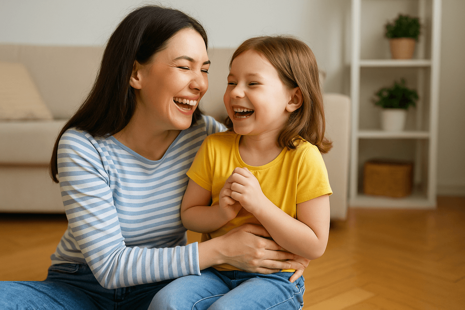 imagine mama si fiica, razand 