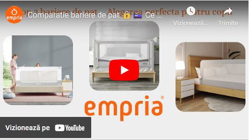 imagine cu trimitere catre contul de youtube empria cu un clip informativ de comparatie intre diverse bariere de pat pentru copii