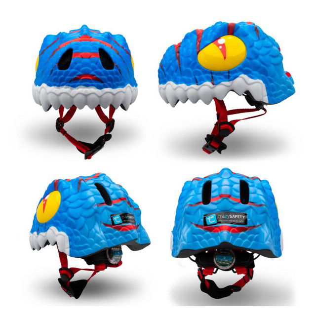 Casca bicicleta copii cu model 3D si dimensiune reglabila 49-55 cm pentru 2-7 ani, Dino Bleu