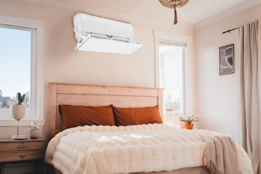 imagine cu deflector aer conditionat montat pe aparatul de aer conditionat