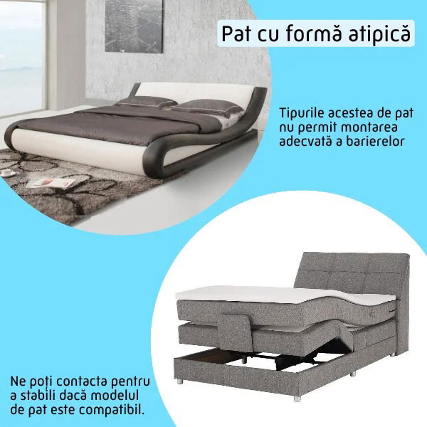 imagine cu tipul de pat pentru care bariera de pat nu reprezinta neaparat o solutie din cauza diverselor particularitati ale patului - pat cu lada si saltea dubla - pat cu forma atipica