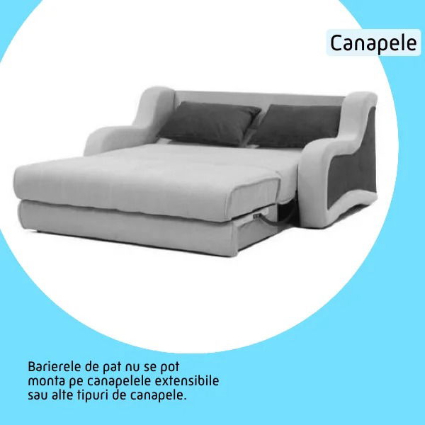 imagine cu tipul de pat pentru care bariera de pat nu reprezinta neaparat o solutie din cauza diverselor particularitati ale patului - pat cu lada si saltea dubla - canapea