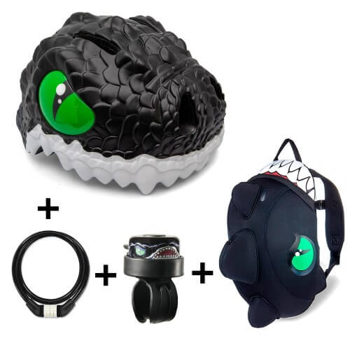 kit de ciclism pentru copii: casca de protectie, claxon, antifurt si rucsac