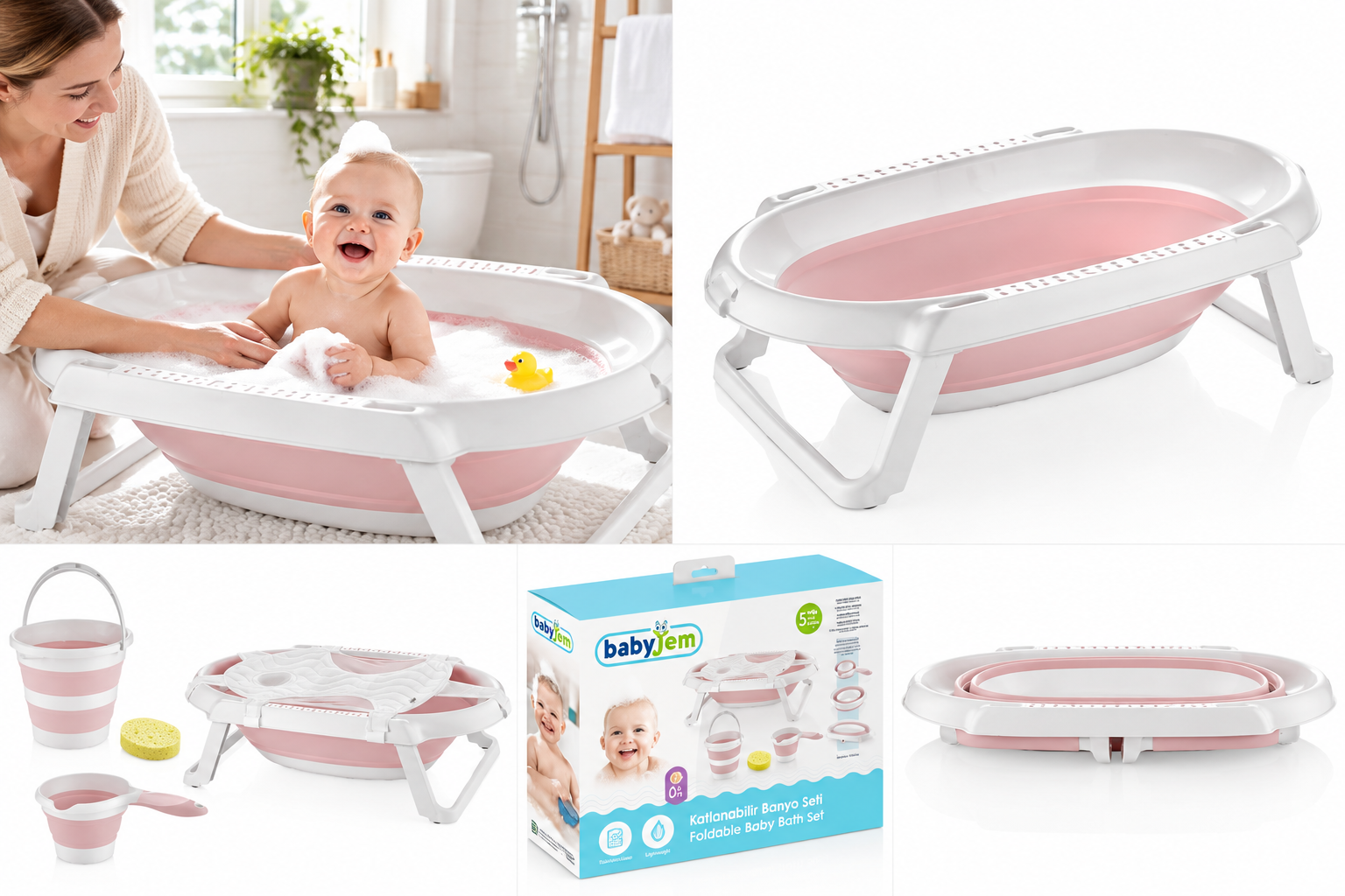 Set BabyJem cu cadita pliabila pentru bebelusi, 5 piese cu hamac si accesorii