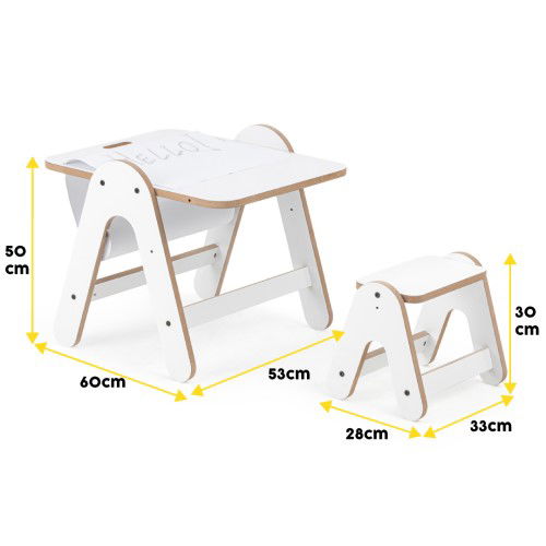Dimensiuni Masuta si tabla 2 in 1 cu scaunel MamaToyz Massam MDF