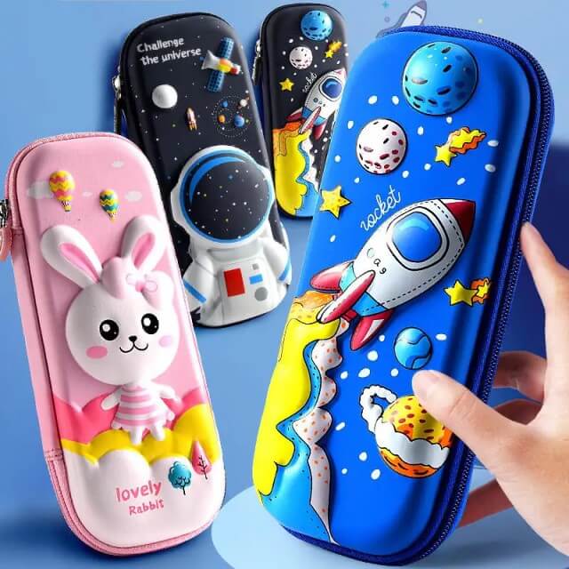 Penar din silicon compartimentat, cu fermoar, model iepuras, nava spatiala, astronaut si racheta 
