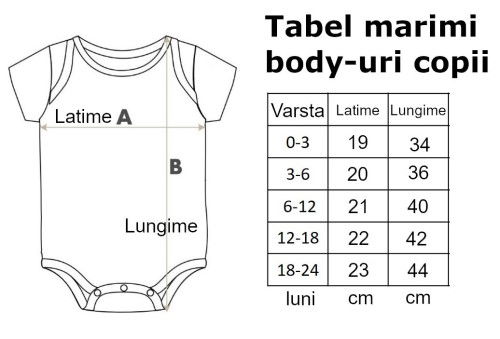 Verifica tabelul cu marimi pentru body bebelusi