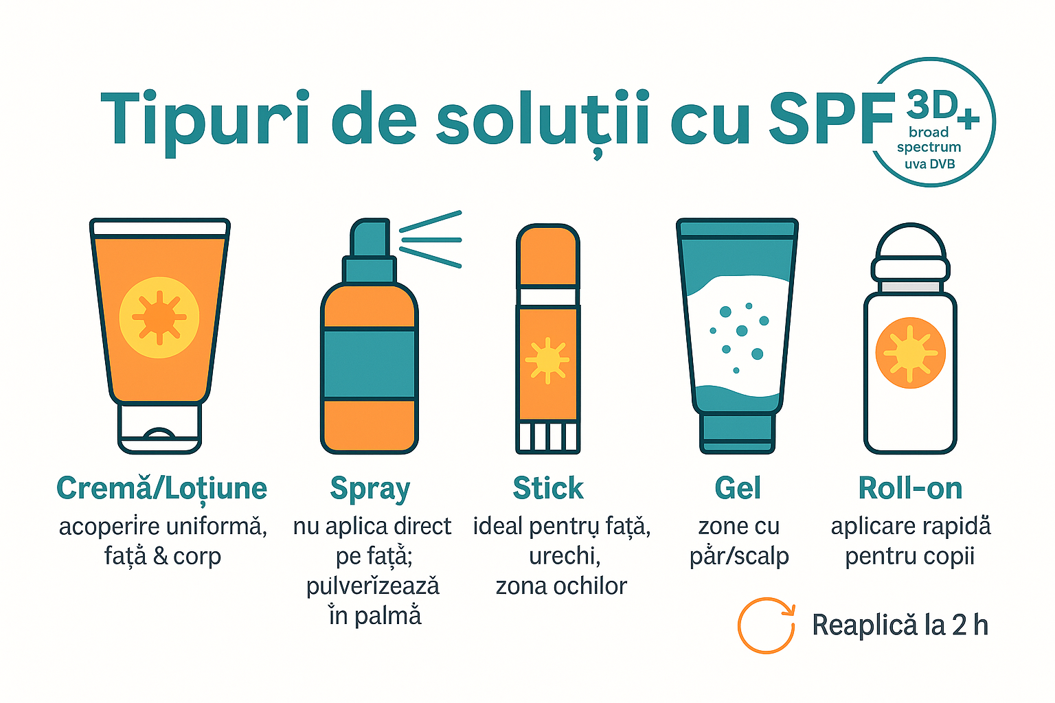 tipuri de solutii de protectie solara - crema de soare, spray, stick...