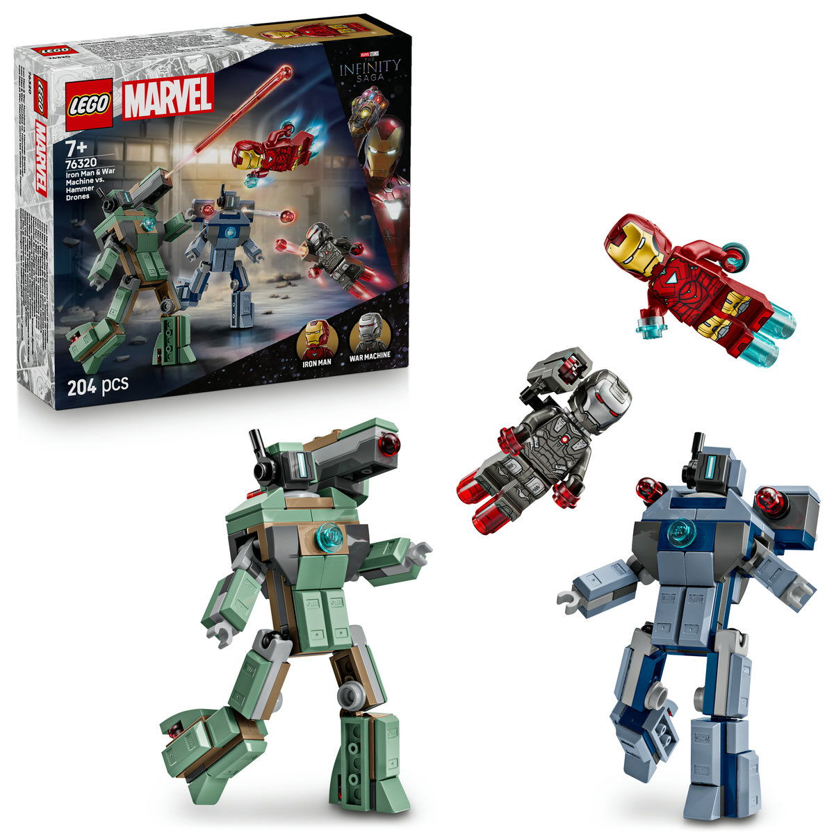 LEGO - LEGO®  Marvel Super Heroes - Iron Man si War Machine vs dronele Hammer (76320), 204 piese