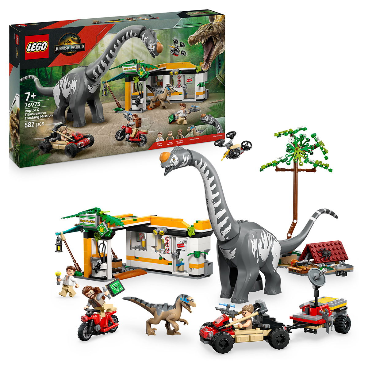 LEGO - LEGO®  Jurassic World - Misiune de urmarire a unui Velociraptor si a unui Titanosaurus (76973), 582 piese