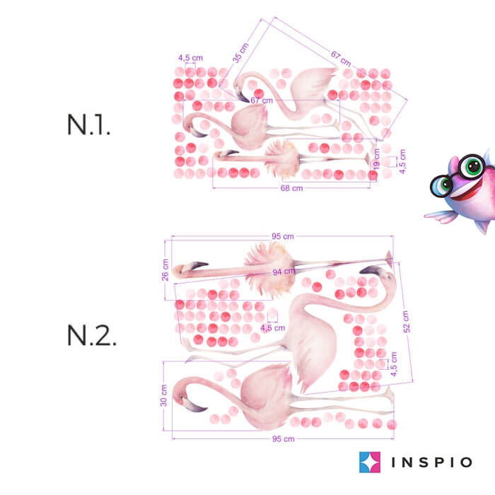 Autocolant pentru perete - flamingo roz cu sfere, 100 x 90 cm [2]