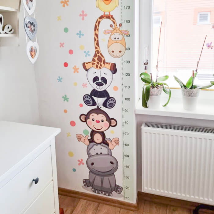 Autocolant pentru perete - Metru de masurare a inaltimii copiilor cu animale fericite - 180 cm, 45x187 cm metru verde [5]