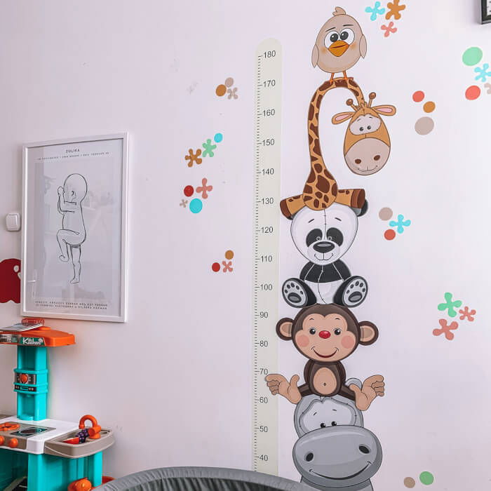Autocolant pentru perete - Metru de masurare a inaltimii copiilor cu animale fericite - 180 cm, 45x187 cm metru verde [4]