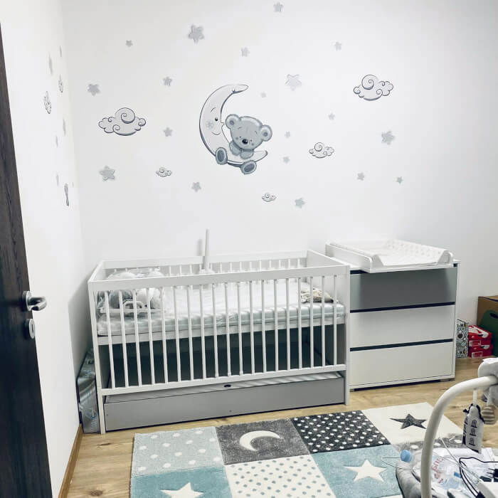 Autocolant pentru perete - Ursulet si luna 50 x 60 cm + stele si nori [3]