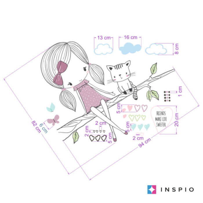 Autocolant zana pe o ramura cu un pisoi mov, 81 x 94 cm [2]