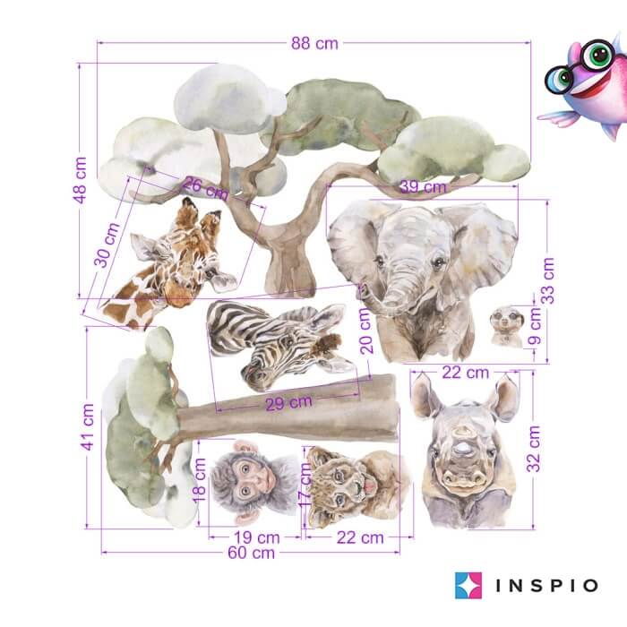 Autocolante deasupra patutului - Mici animale din safari [2]