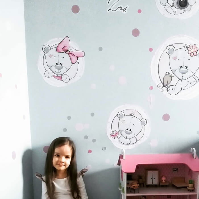 Autocolante pentru perete - Ursuleti cu nume roz [3]