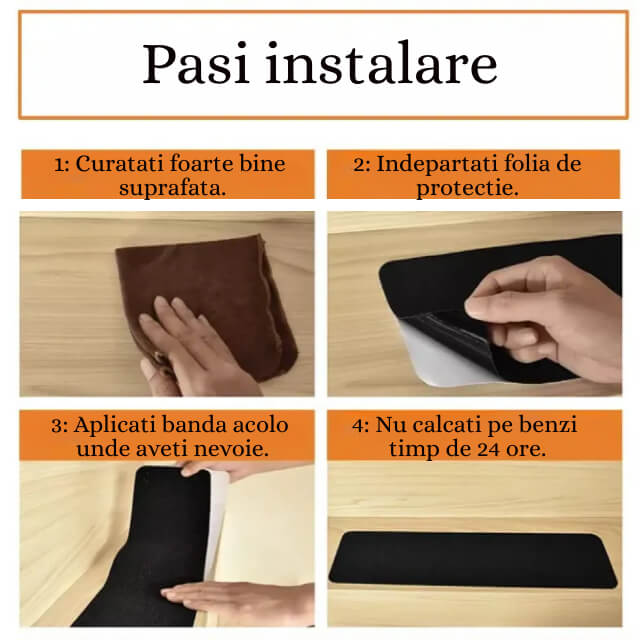 Banda antialunecare cu autoadeziv pentru trepte, rezistenta la apa, PVC, Diverse dimensiuni [5]