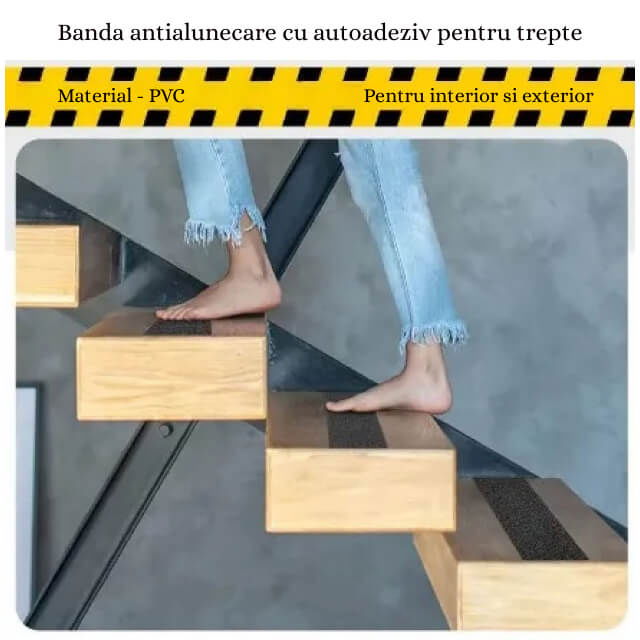 Banda antialunecare cu autoadeziv pentru trepte, rezistenta la apa, PVC, Diverse dimensiuni [6]