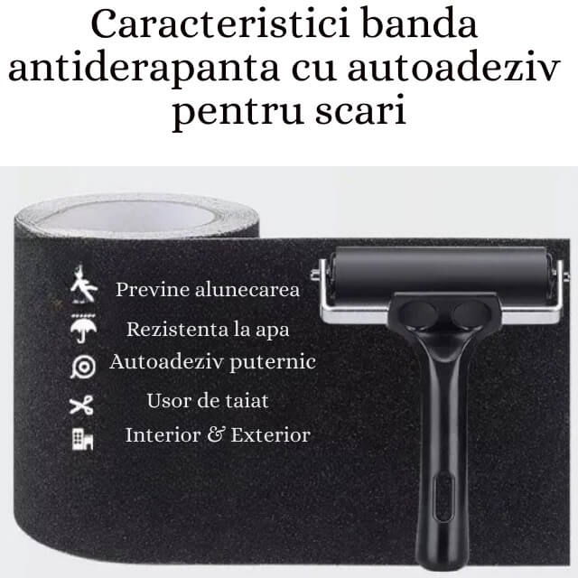 Banda antiderapanta cu autoadeziv pentru scari, rezistenta la apa, PET, Diverse dimensiuni [5]