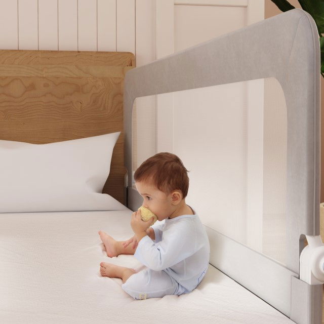 Bariera protectie pat copii, rabatabila, H 70 - 83 cm, 150 cm, Gri [15]