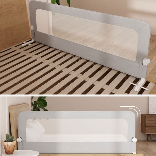 Bariera protectie pat copii, rabatabila, H 70 - 83 cm, 150 cm, Gri [6]
