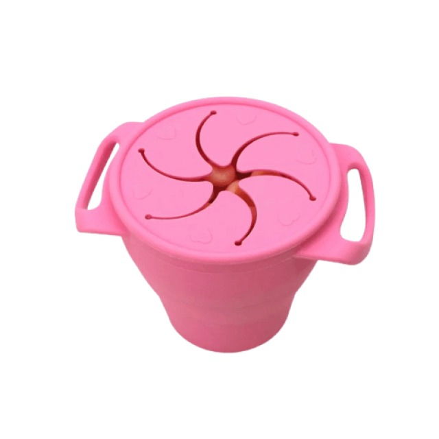 Cana din silicon 2 in 1, pentru gustari si apa, cu capac anti-varsare, Empria, Roz