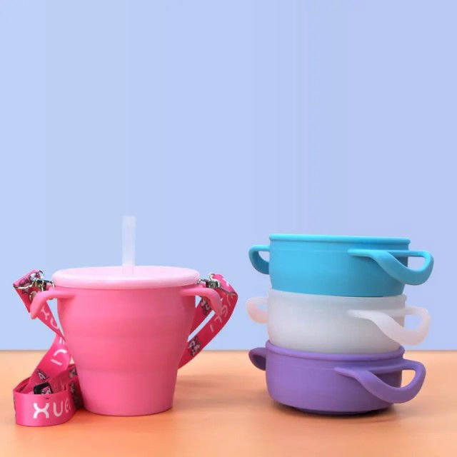 Cana din silicon 2 in 1, pentru gustari si apa, cu capac anti-varsare, Empria, Mov [11]