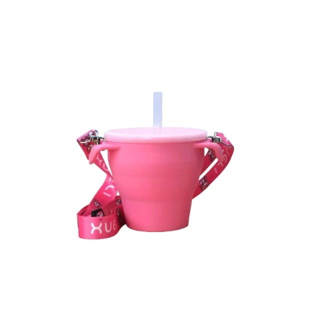 Cana din silicon 2 in 1, pentru gustari si apa, cu capac anti-varsare, Empria, Roz [6]