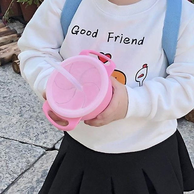 Cana din silicon 2 in 1, pentru gustari si apa, cu capac anti-varsare, Empria, Roz [7]