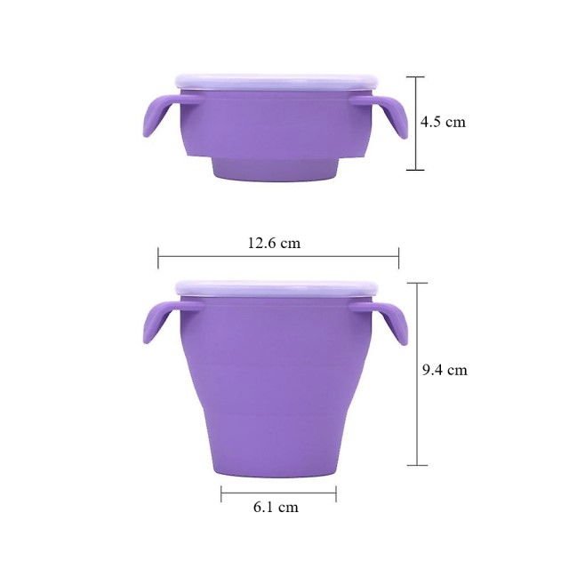 Cana din silicon 2 in 1, pentru gustari si apa, cu capac anti-varsare, Empria, Mov [6]