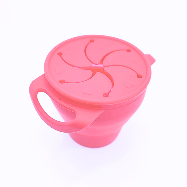 Cana din silicon 2 in 1, pentru gustari si apa, cu capac anti-varsare, Empria, Roz [5]