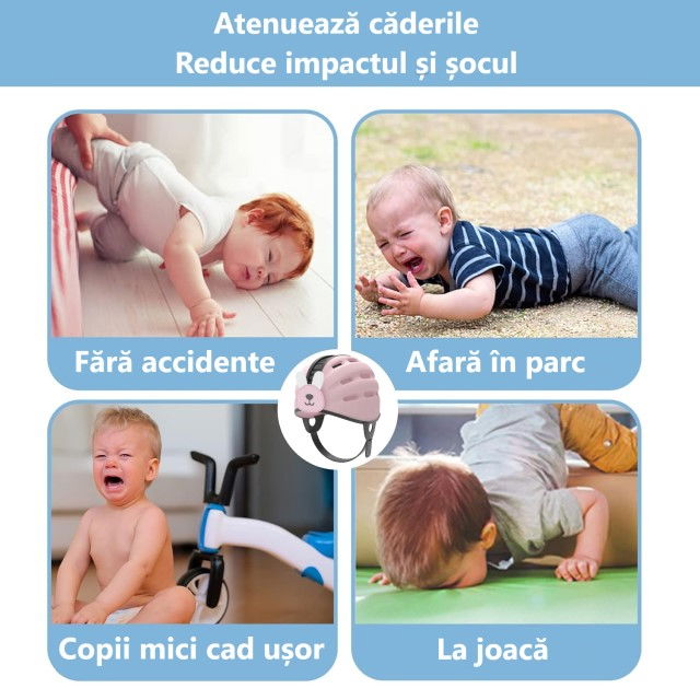 Casca protectie bebelusi cu spuma flexibila, ultrausoara, reglabila, Empria, Iepuras Roz [4]