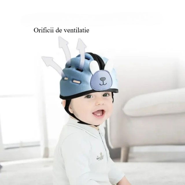 Casca protectie bebelusi cu spuma flexibila, ultrausoara, reglabila, Empria, Iepuras Roz [15]