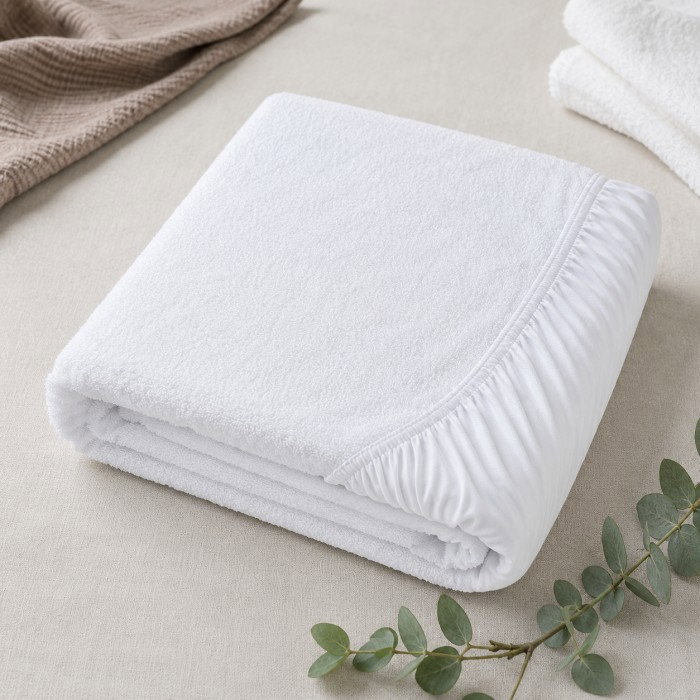 Cearceaf impermeabil alb cu elastic, husa protectie saltea tip prosop, 160x200x40 cm [9]